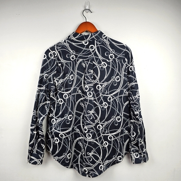 FOXCROFT Non-Iron Button-up Dress Shirt Chain Print Black White Womens Size 6 - Picture 3 of 10